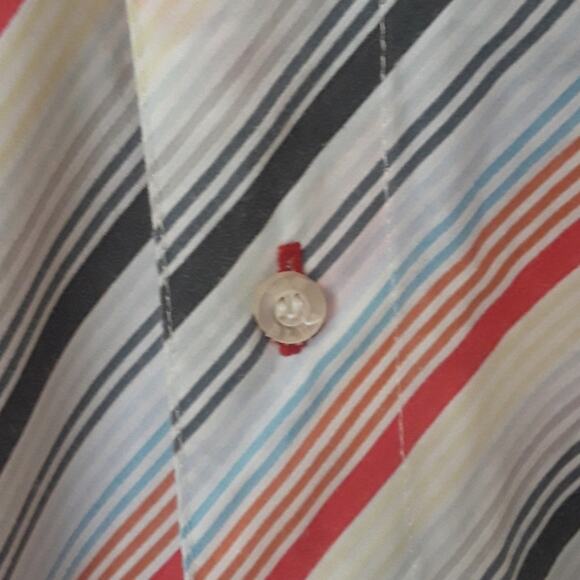 Mens Sz 3X Stripe Button Up Gray Contrast Cuffs Raw Blue Shirt - Picture 6 of 8